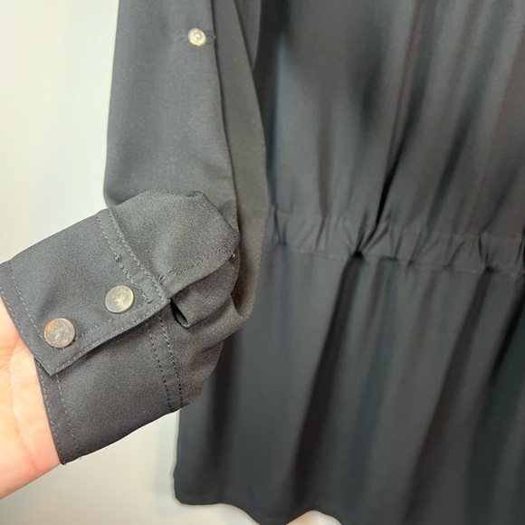 Cache Women's Mini Shirt Dress Black  Roll Tab Long Button Front V-Neck  Size 10 - Picture 14 of 16